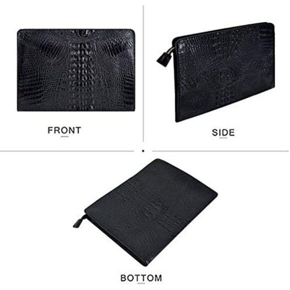 Women\'s Black Crocodile Pattern Clutch Purse Oversized Leather Evening Handbag main image 7